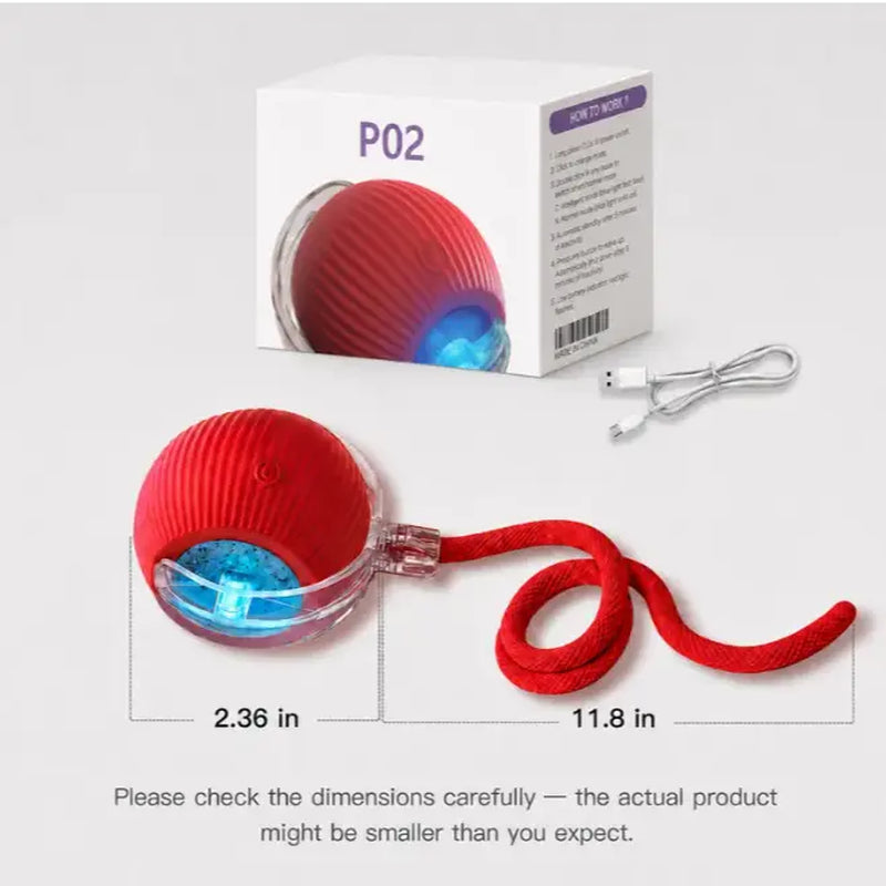 Interactive Electric Pet Ball Chaser with USB Rechargeable LED Light and Built-In Rope Attachment - Three Play Modes for Indoor Cats and Small Dogs, Encouraging Natural Chasing and Enhancing Well-Being