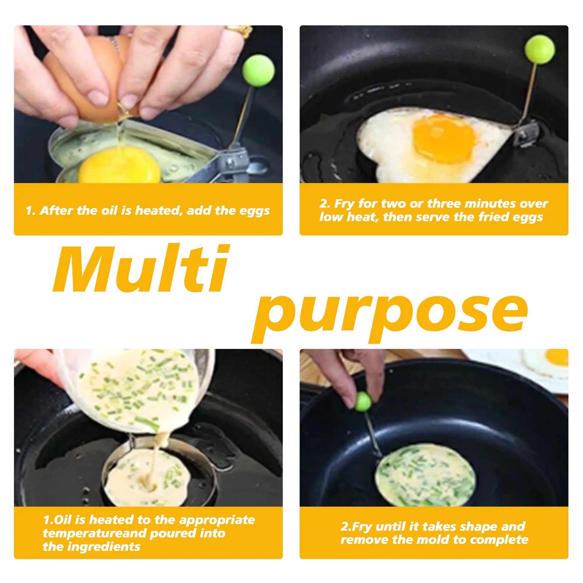 Set of 5 Non-Stick Stainless Steel Egg Ring Molds for Griddle Pan - Versatile Shapers for Pancakes and Eggs, Ideal for Cooking Multiple Shapes Simultaneously, Perfect for Family Breakfasts