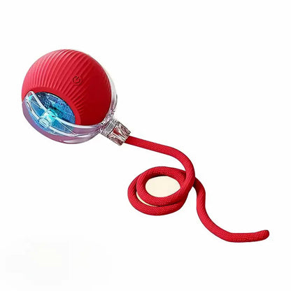 Interactive Electric Pet Ball Chaser with USB Rechargeable LED Light and Built-In Rope Attachment - Three Play Modes for Indoor Cats and Small Dogs, Encouraging Natural Chasing and Enhancing Well-Being