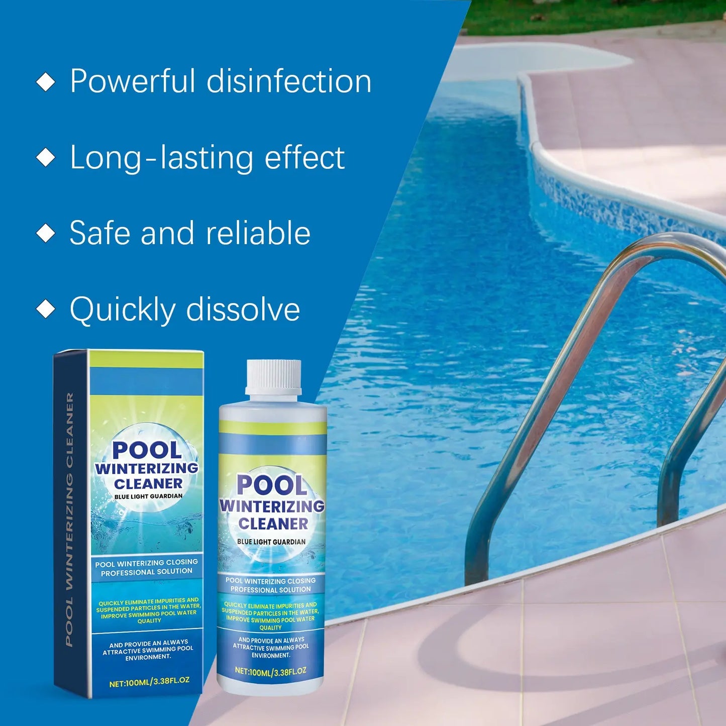 Advanced Pool Water Clarifier - Quick-Acting Formula for Above Ground and Inground Pools - Effectively Removes Cloudiness, Suspended Particles, and Impurities - Long-Lasting Water Treatment, 100ml