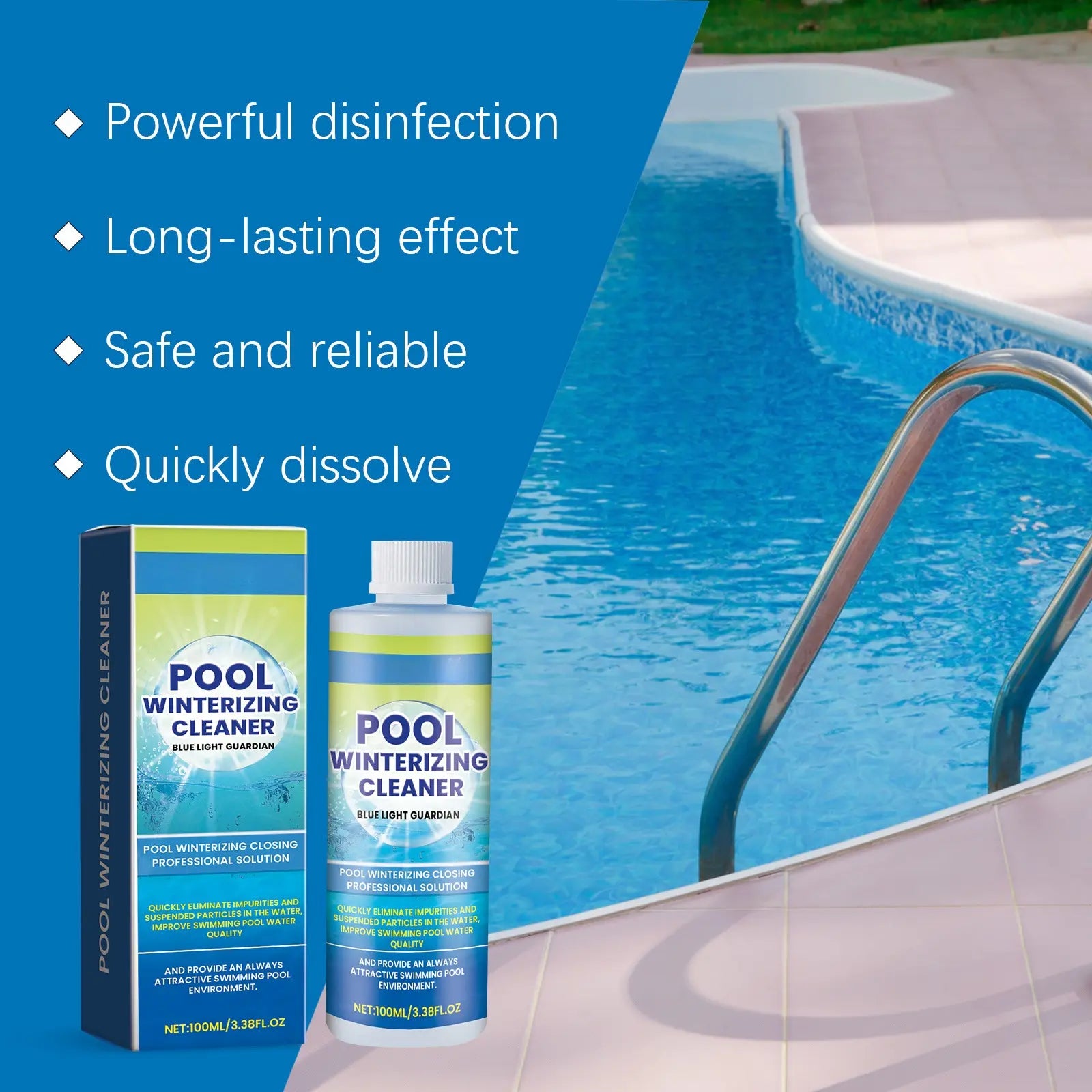 Advanced Pool Water Clarifier - Quick-Acting Formula for Above Ground and Inground Pools - Effectively Removes Cloudiness, Suspended Particles, and Impurities - Long-Lasting Water Treatment, 100ml