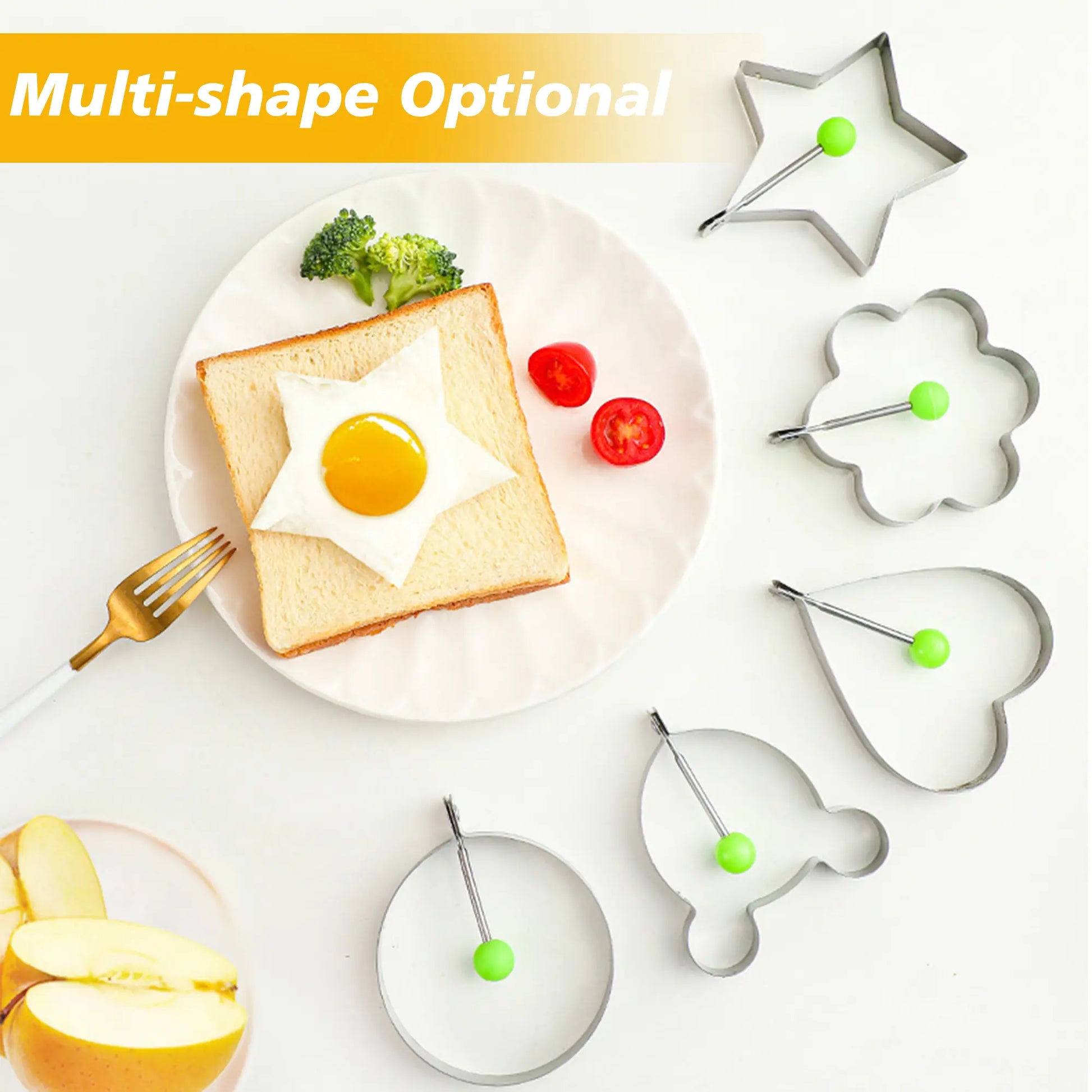 Set of 5 Non-Stick Stainless Steel Egg Ring Molds for Griddle Pan - Versatile Shapers for Pancakes and Eggs, Ideal for Cooking Multiple Shapes Simultaneously, Perfect for Family Breakfasts