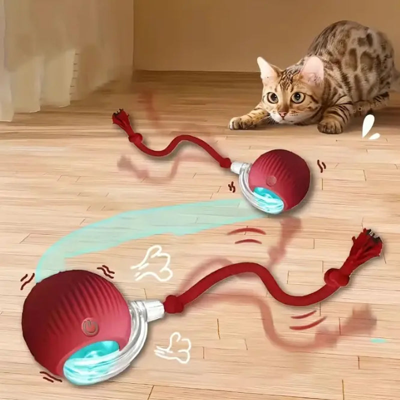Interactive Electric Pet Ball Chaser with USB Rechargeable LED Light and Built-In Rope Attachment - Three Play Modes for Indoor Cats and Small Dogs, Encouraging Natural Chasing and Enhancing Well-Being