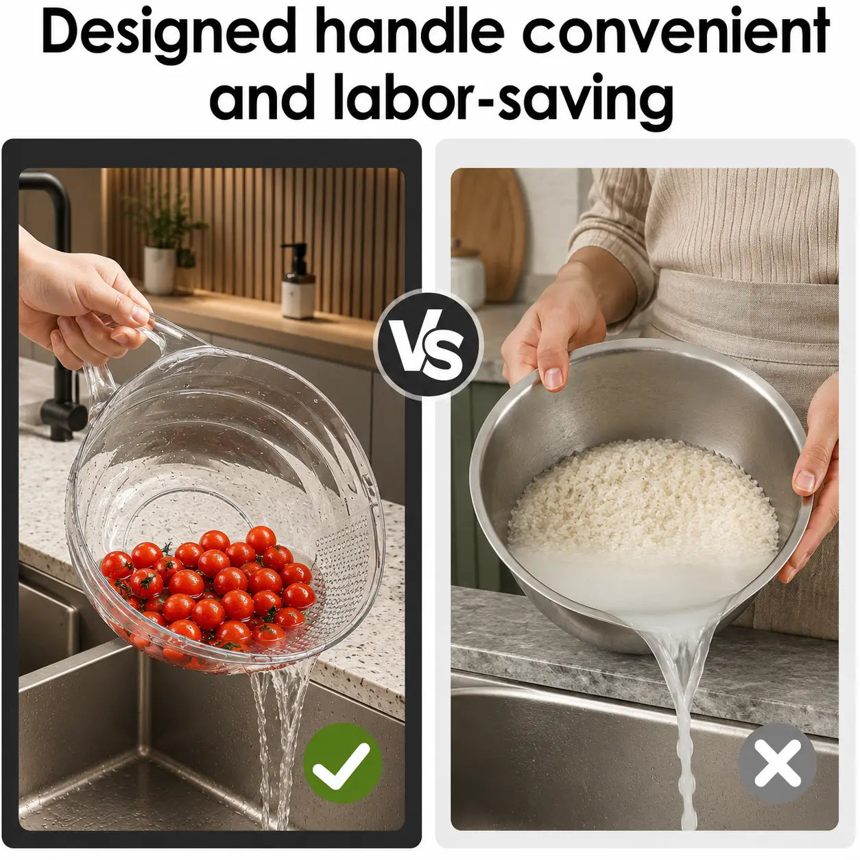 Multifunctional Aesthetic Rice Strainer with Handle - Durable BPA-Free Transparent Plastic Colander for Efficient Draining of Vegetables, Fruits, and Coffee