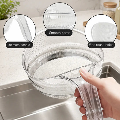 Multifunctional Aesthetic Rice Strainer with Handle - Durable BPA-Free Transparent Plastic Colander for Efficient Draining of Vegetables, Fruits, and Coffee