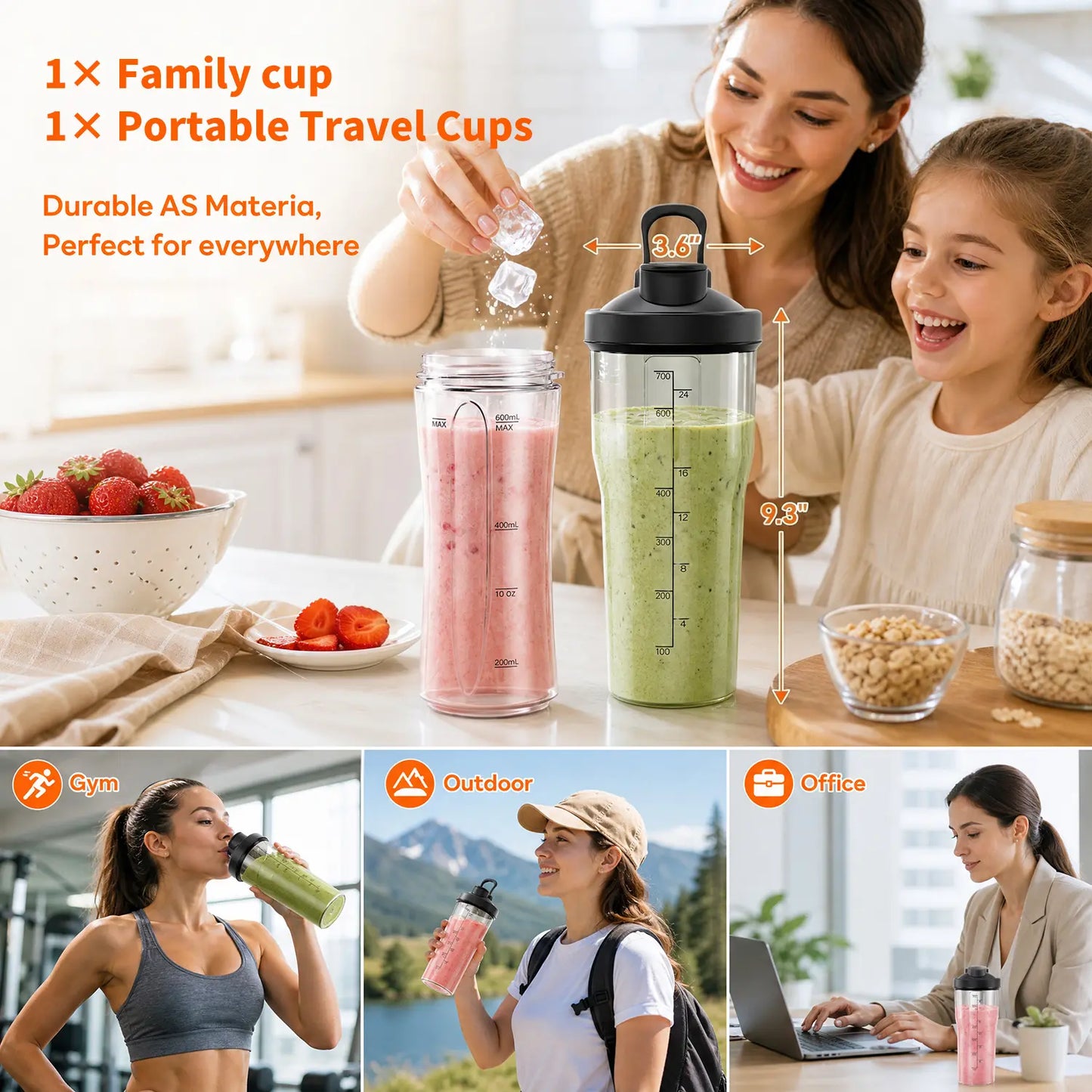 PRASKY 900W Personal Blender with Portable Cups - Perfect for Smoothies, Protein Shakes, Fresh Juices, Frozen Drinks, and Crushed Ice - BPA-Free for Home, Office, and Gym Use