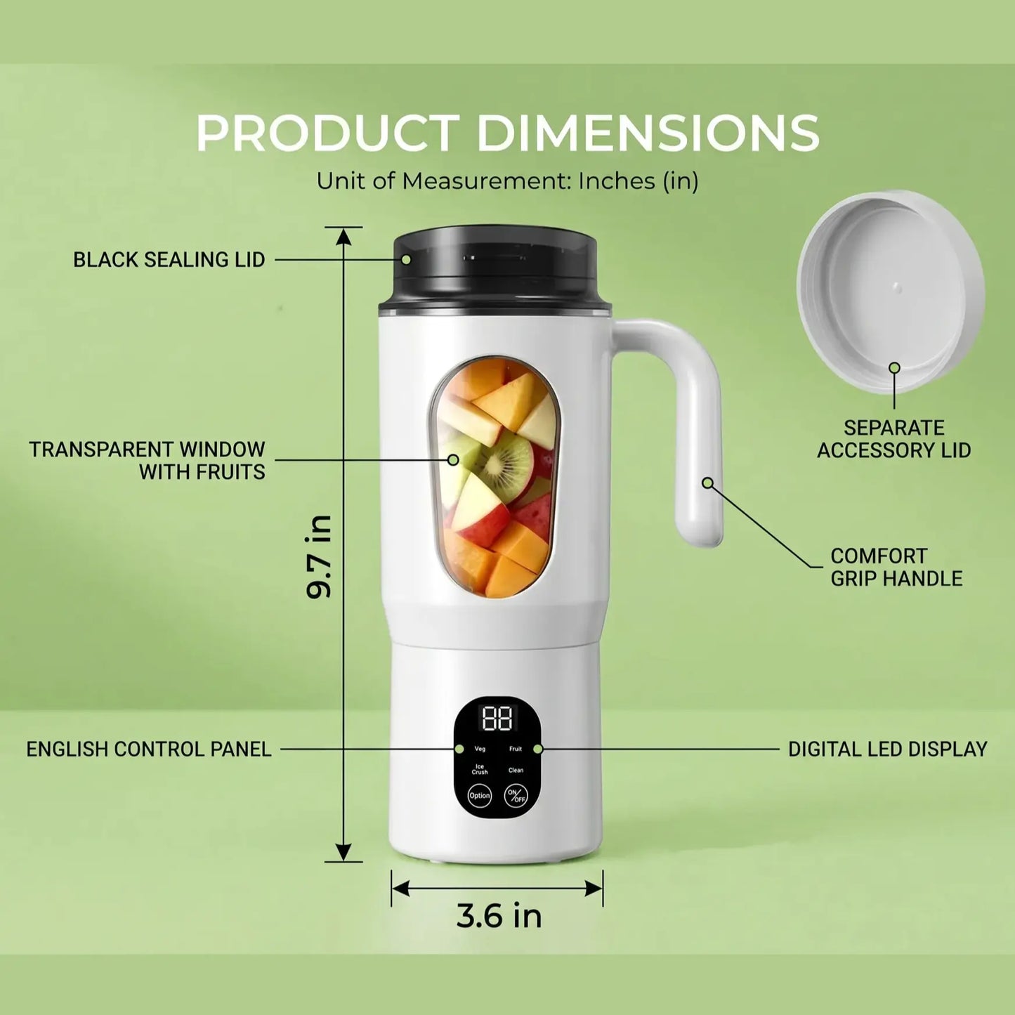 580ML Portable USB Rechargeable Juicer with LED Display, 22000 RPM Handheld Blender, Self-Cleaning, BPA-Free, Perfect for Smoothies and Juices with Ice Crushing Capability