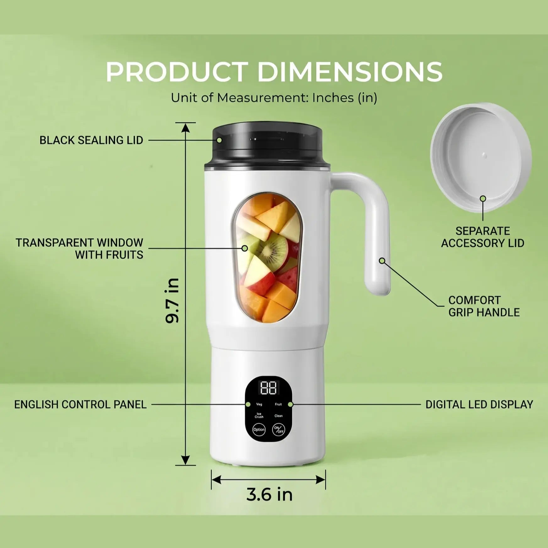 580ML Portable USB Rechargeable Juicer with LED Display, 22000 RPM Handheld Blender, Self-Cleaning, BPA-Free, Perfect for Smoothies and Juices with Ice Crushing Capability