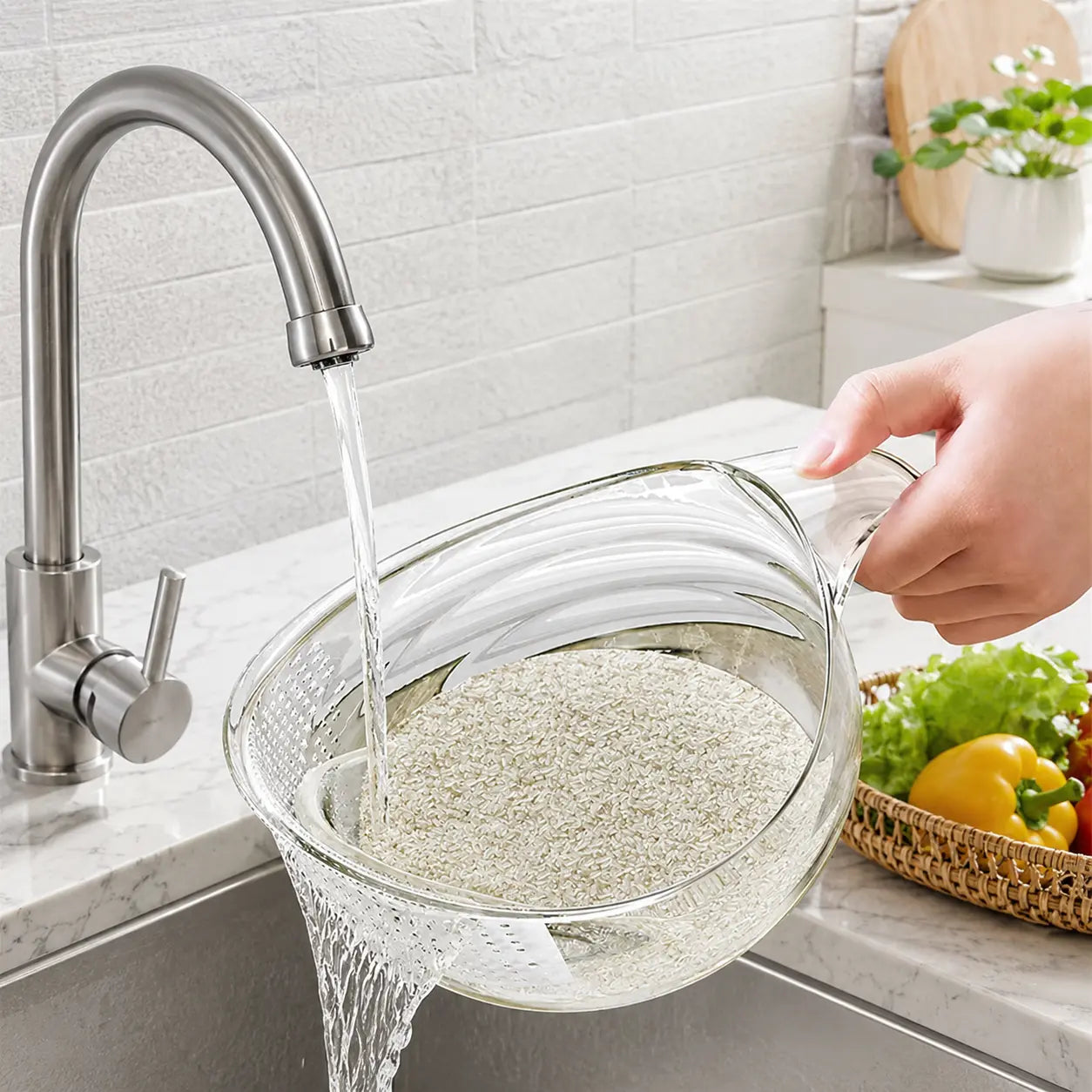 Multifunctional Aesthetic Rice Strainer with Handle - Durable BPA-Free Transparent Plastic Colander for Efficient Draining of Vegetables, Fruits, and Coffee