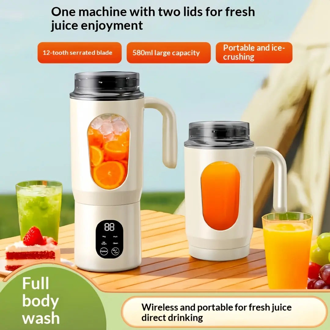 580ML Portable USB Rechargeable Juicer with LED Display, 22000 RPM Handheld Blender, Self-Cleaning, BPA-Free, Perfect for Smoothies and Juices with Ice Crushing Capability
