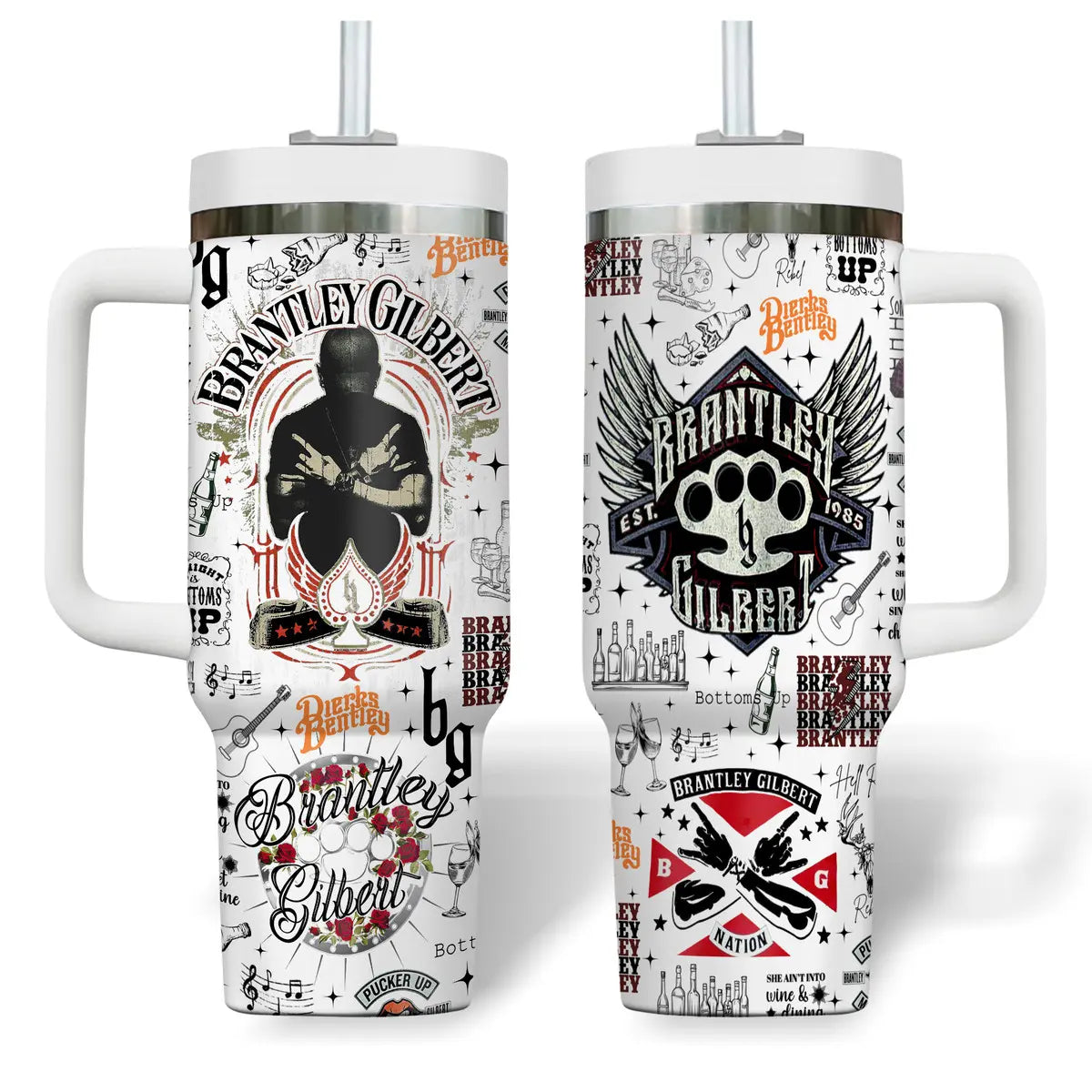 Braanley Gbert 40 oz Insulated Stainless Steel Tumbler with Handle - Country Music Themed Travel Mug