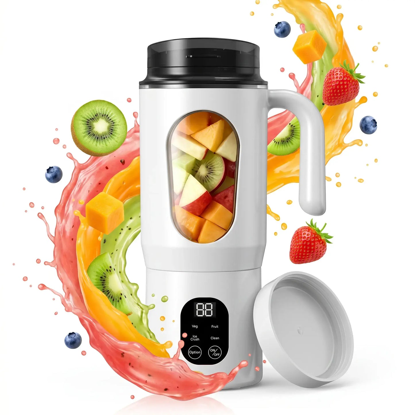 580ML Portable USB Rechargeable Juicer with LED Display, 22000 RPM Handheld Blender, Self-Cleaning, BPA-Free, Perfect for Smoothies and Juices with Ice Crushing Capability