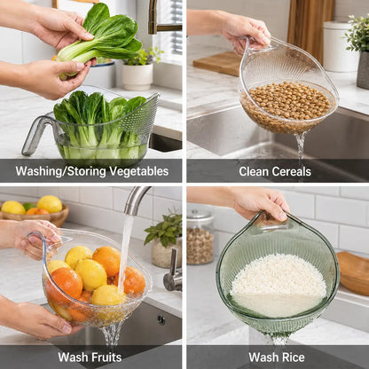 Multifunctional Aesthetic Rice Strainer with Handle - Durable BPA-Free Transparent Plastic Colander for Efficient Draining of Vegetables, Fruits, and Coffee
