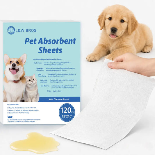 L&W BROS. Advanced Pet Absorbent Sheets - Quick-Drying Paper Towels for Efficient Dog Urine Stain and Odor Elimination