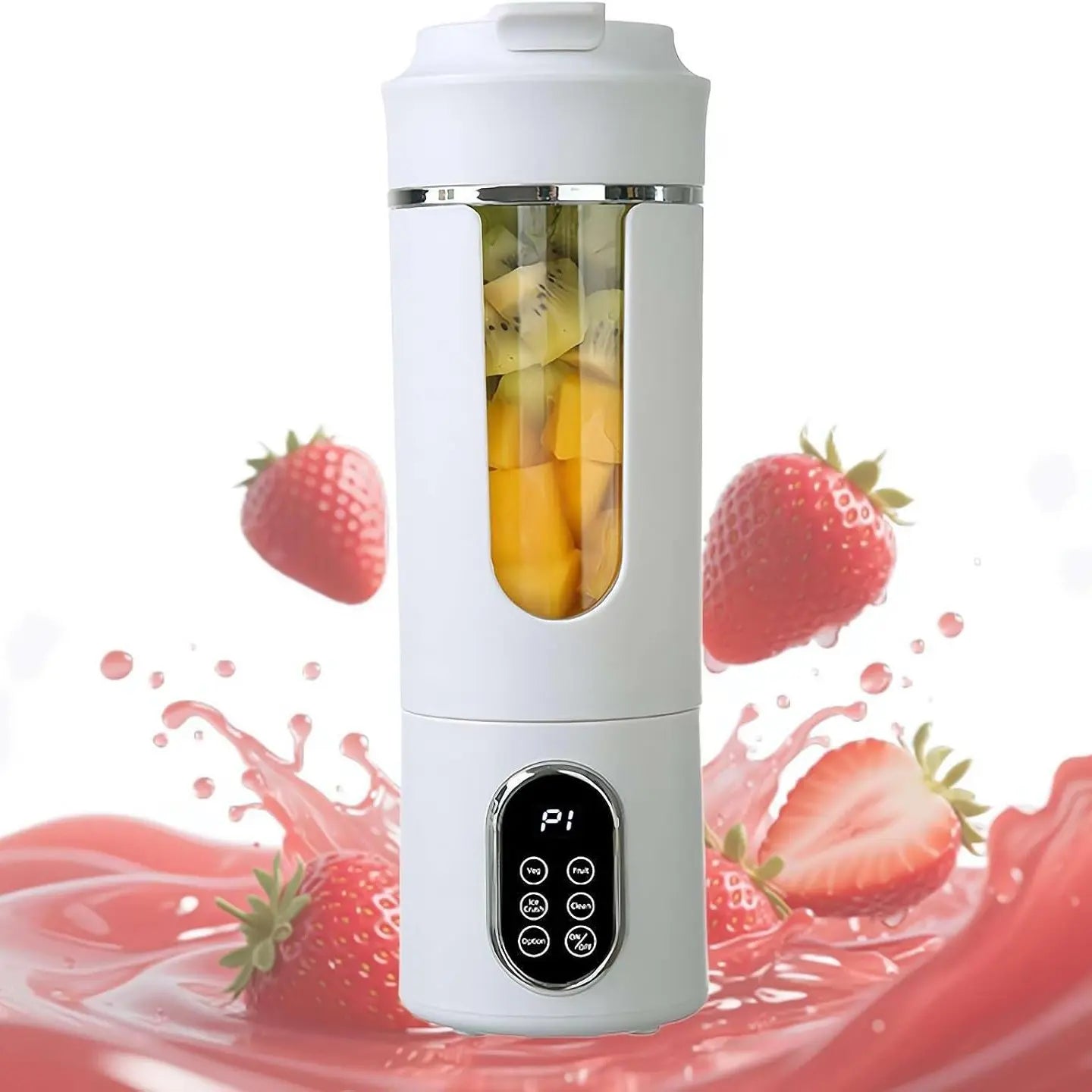 580ML Portable USB Rechargeable Juicer with LED Display, 22000 RPM Handheld Blender, Self-Cleaning, BPA-Free, Perfect for Smoothies and Juices with Ice Crushing Capability