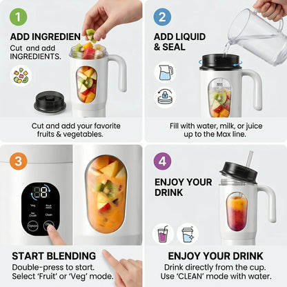 580ML Portable USB Rechargeable Juicer with LED Display, 22000 RPM Handheld Blender, Self-Cleaning, BPA-Free, Perfect for Smoothies and Juices with Ice Crushing Capability