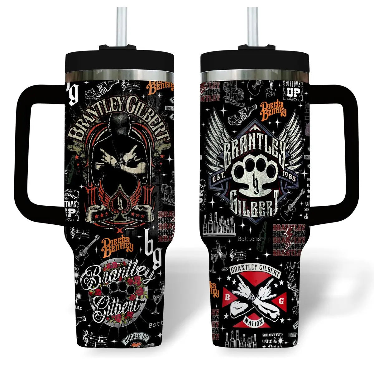 Braanley Gbert 40 oz Insulated Stainless Steel Tumbler with Handle - Country Music Themed Travel Mug