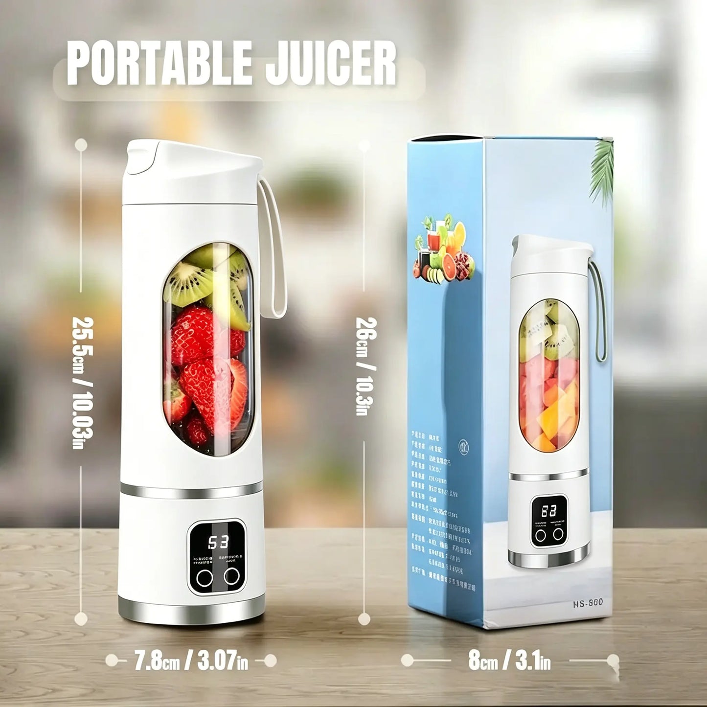 Portable 15.22 Oz USB Rechargeable Personal Blender with LED Display, Durable ABS Construction, Perfect for Smoothies and Juices, Essential Kitchen Appliance