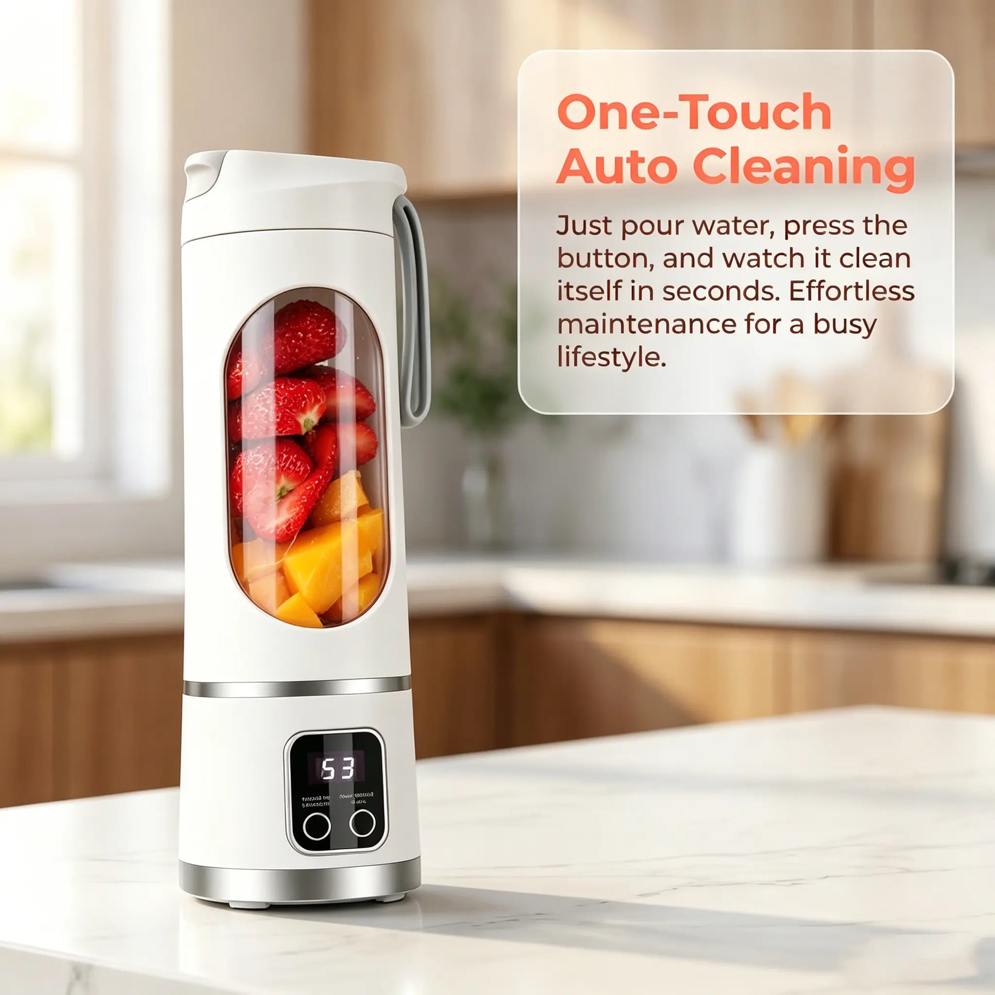 Portable 15.22 Oz USB Rechargeable Personal Blender with LED Display, Durable ABS Construction, Perfect for Smoothies and Juices, Essential Kitchen Appliance