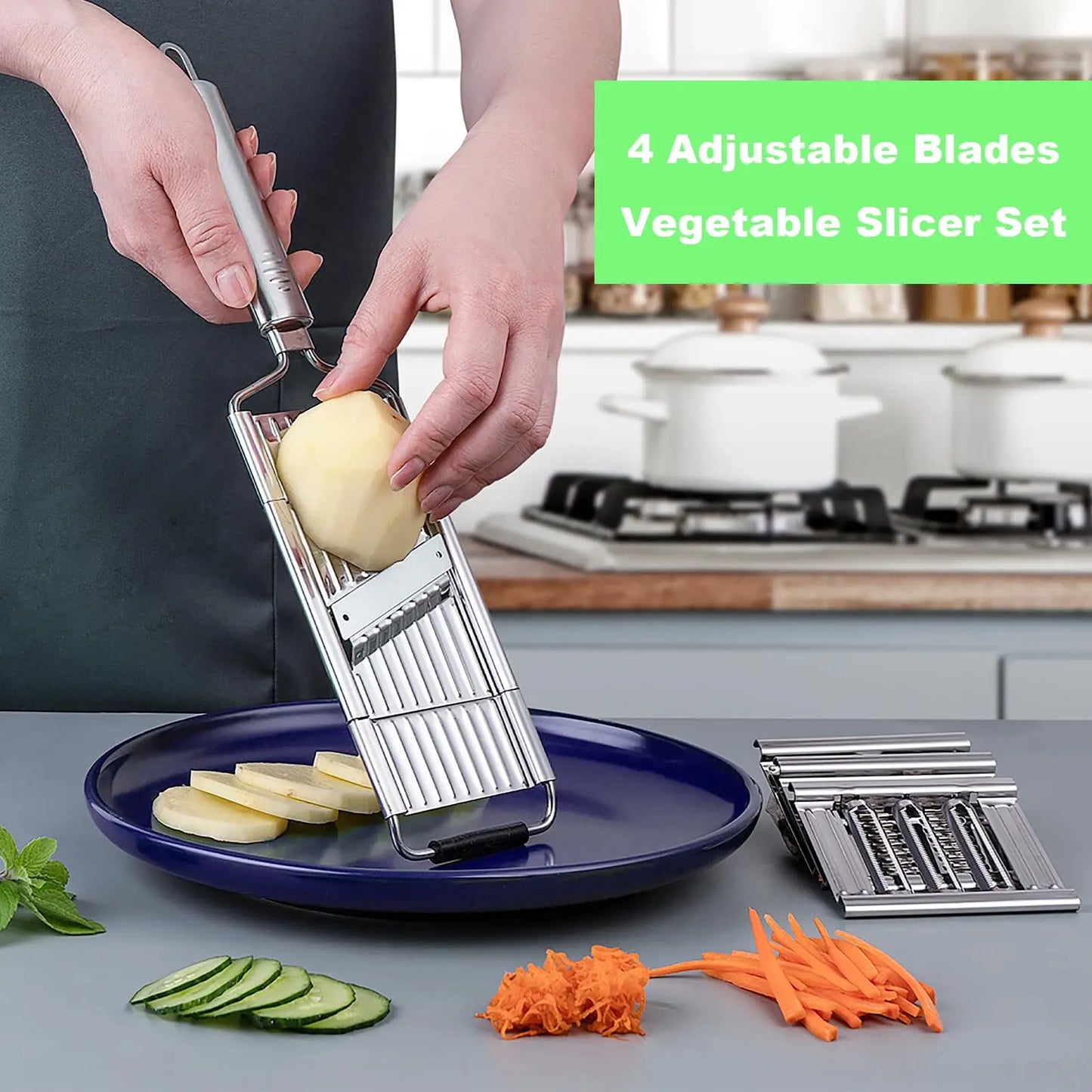 Stainless Steel 4-in-1 Multi-Purpose Vegetable Slicer with Adjustable Blades - Versatile and Safe Chopping Tool, Perfect Gift for Any Occasion