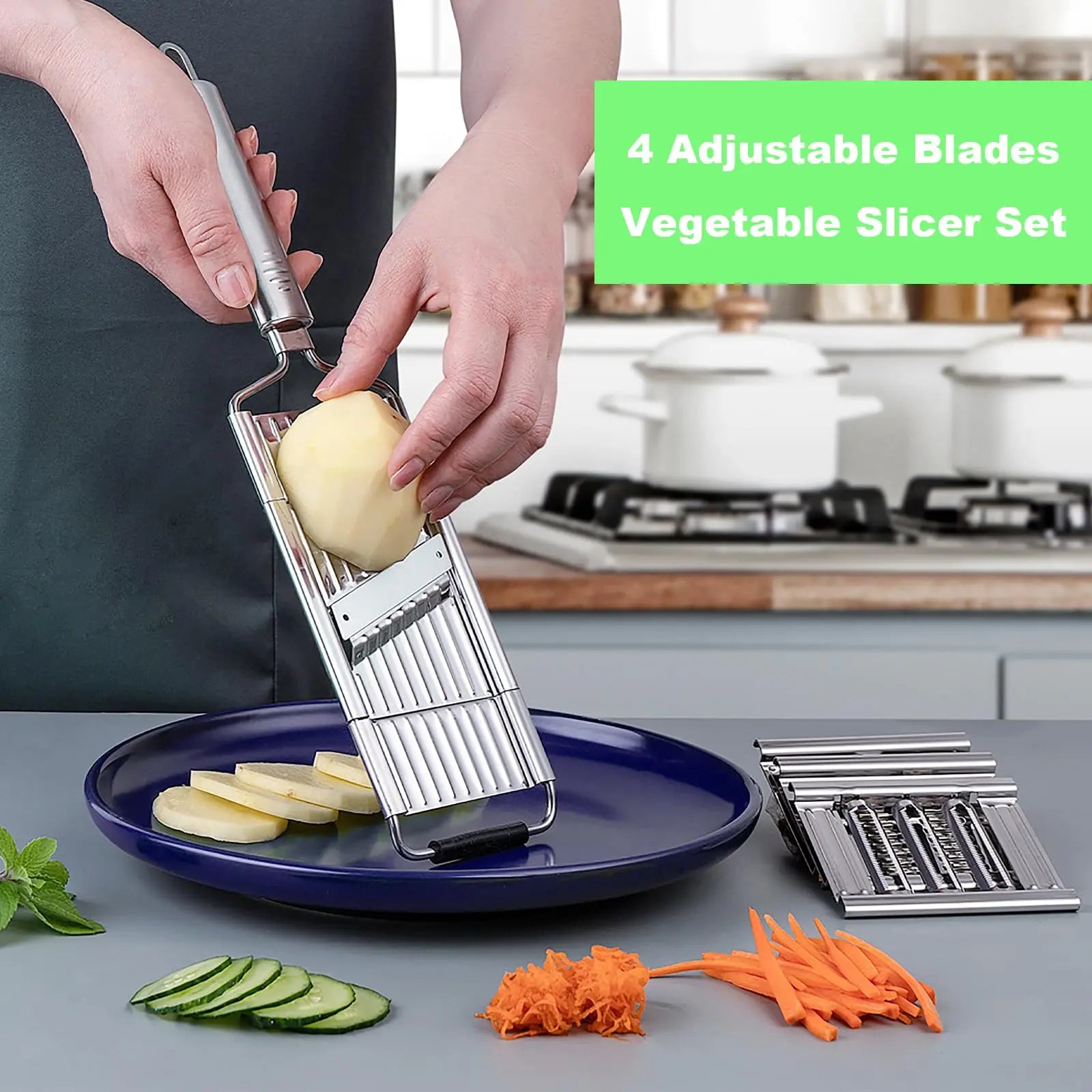 Stainless Steel 4-in-1 Multi-Purpose Vegetable Slicer with Adjustable Blades - Versatile and Safe Chopping Tool, Perfect Gift for Any Occasion