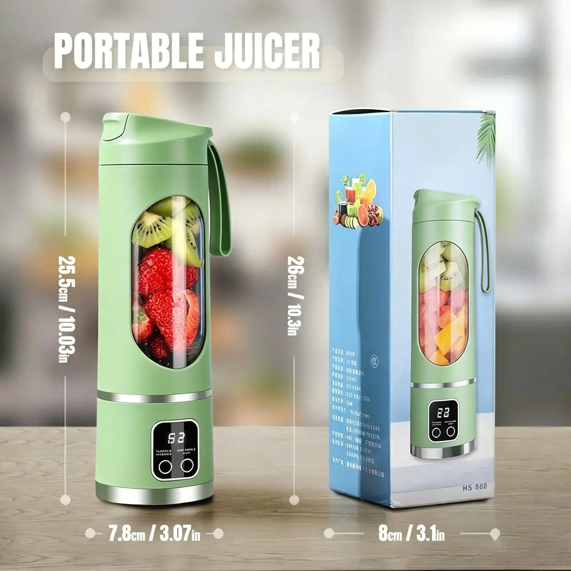 Portable 15.22 Oz USB Rechargeable Personal Blender with LED Display, Durable ABS Construction, Perfect for Smoothies and Juices, Essential Kitchen Appliance