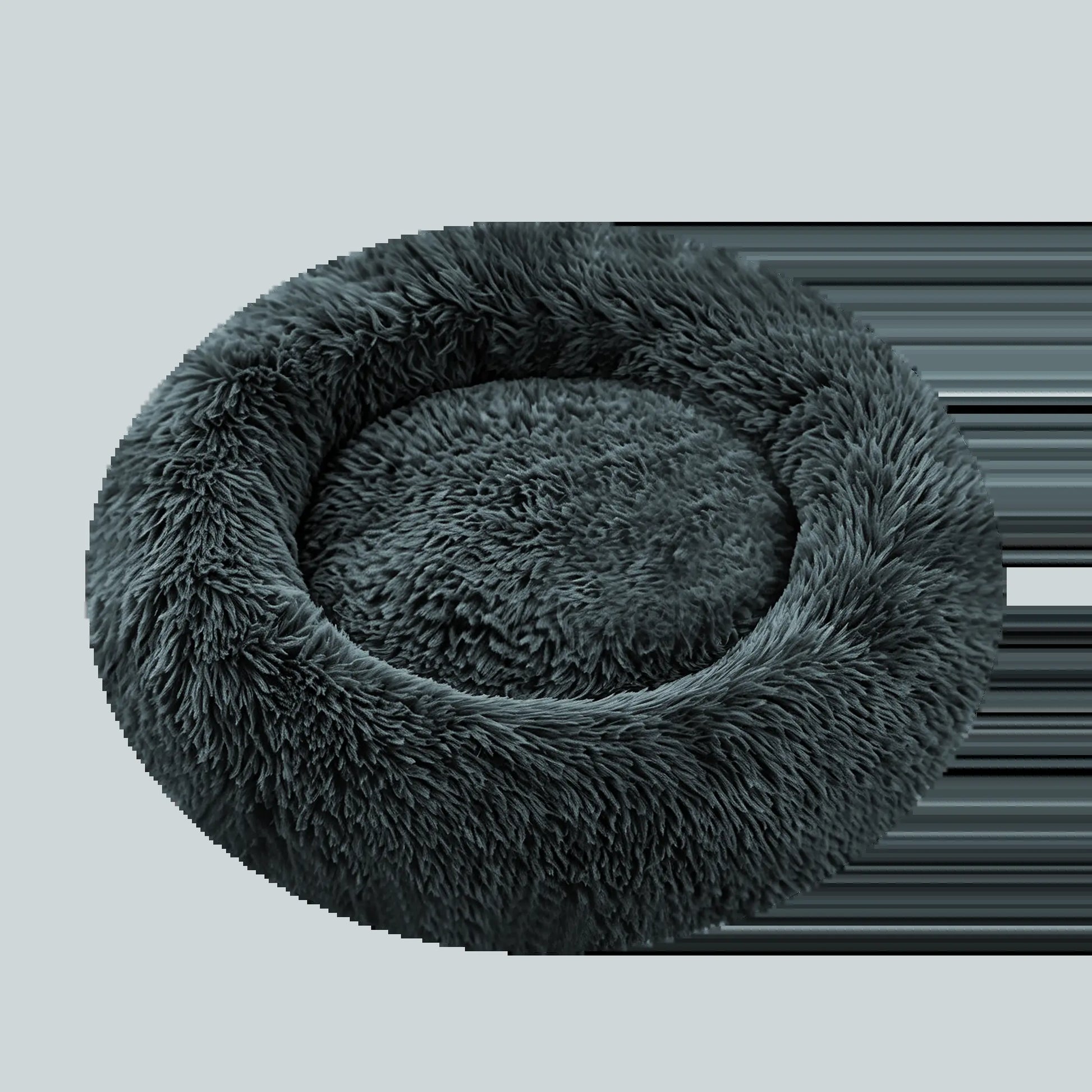 Fluffy Round Donut Calming Pet Bed - Shaggy Cloud Anti-Anxiety Plush Kennel for Dogs and Cats in Light and Dark Gray, Available in Small, Medium, and Large Sizes