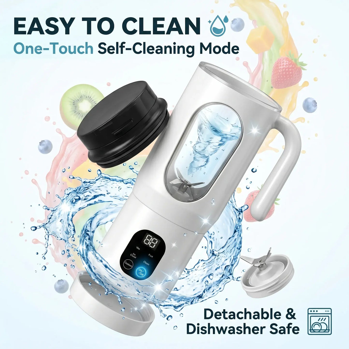 580ML Portable USB Rechargeable Juicer with LED Display, 22000 RPM Handheld Blender, Self-Cleaning, BPA-Free, Perfect for Smoothies and Juices with Ice Crushing Capability