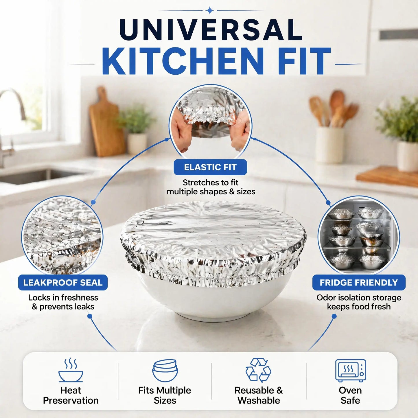 Thickened Aluminum Foil Food Warmer Cover - Reusable Thermal Insulation for Cookware, Heat Retention and Freshness Preservation, Dustproof Design, Universal Compatibility with Bowls, Plates, and Containers